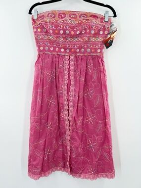 Y2K Vintage NWT Cynthia Steffe Strapless Embroidered Cotton Mini Dress size 6